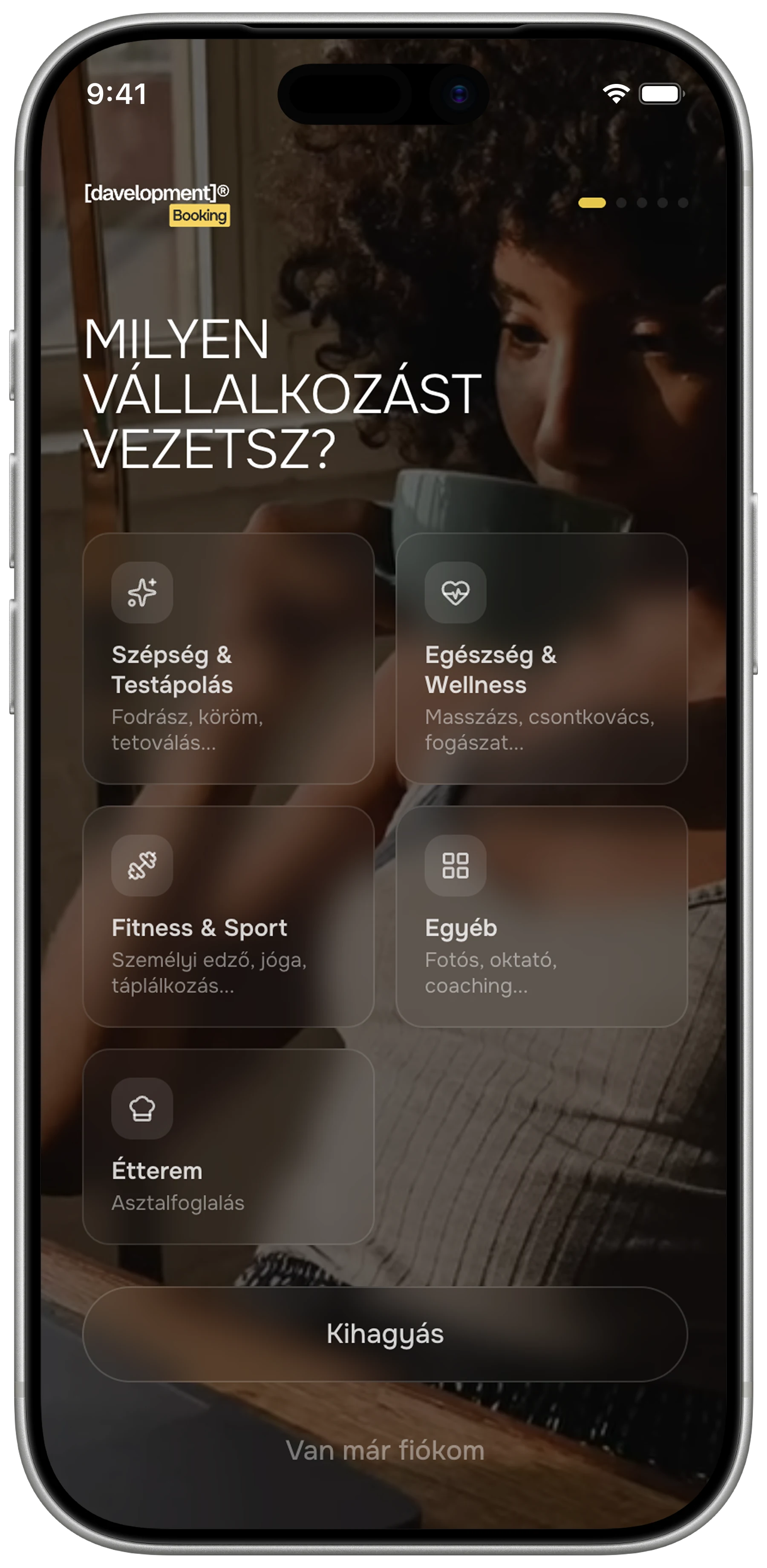 Üzlettípus-választó képernyő